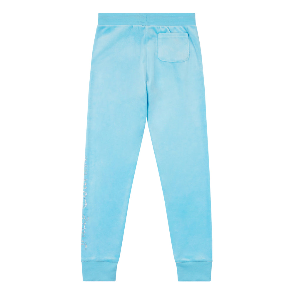 Juicy Couture Girls Blue Diamante Velour Slim Joggers