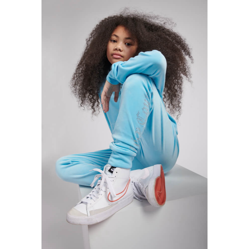 Juicy Couture Girls Blue Diamante Velour Slim Joggers