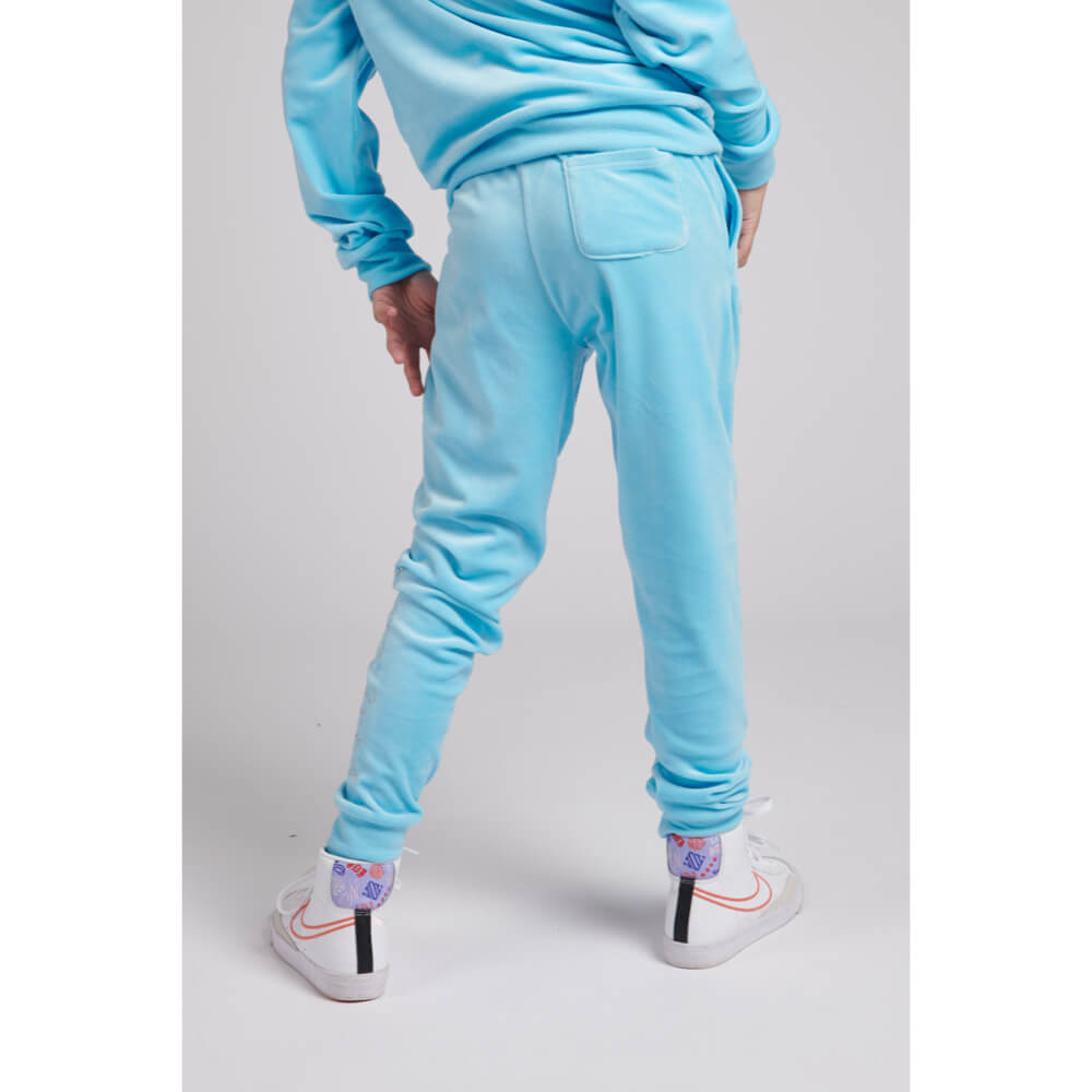 Juicy Couture Girls Blue Diamante Velour Slim Joggers