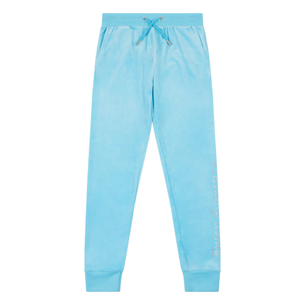 Juicy Couture Girls Blue Diamante Velour Slim Joggers