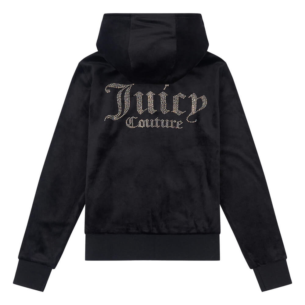 Juicy Couture Girls Black Diamante Velour Zip Hoodie