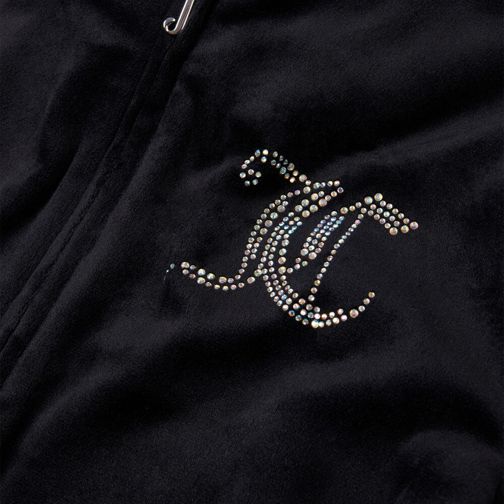 Juicy Couture Girls Black Diamante Velour Zip Hoodie