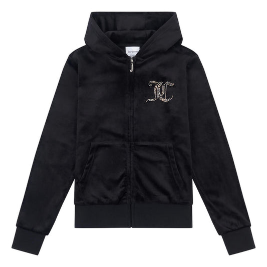 Juicy Couture Girls Black Diamante Velour Zip Hoodie