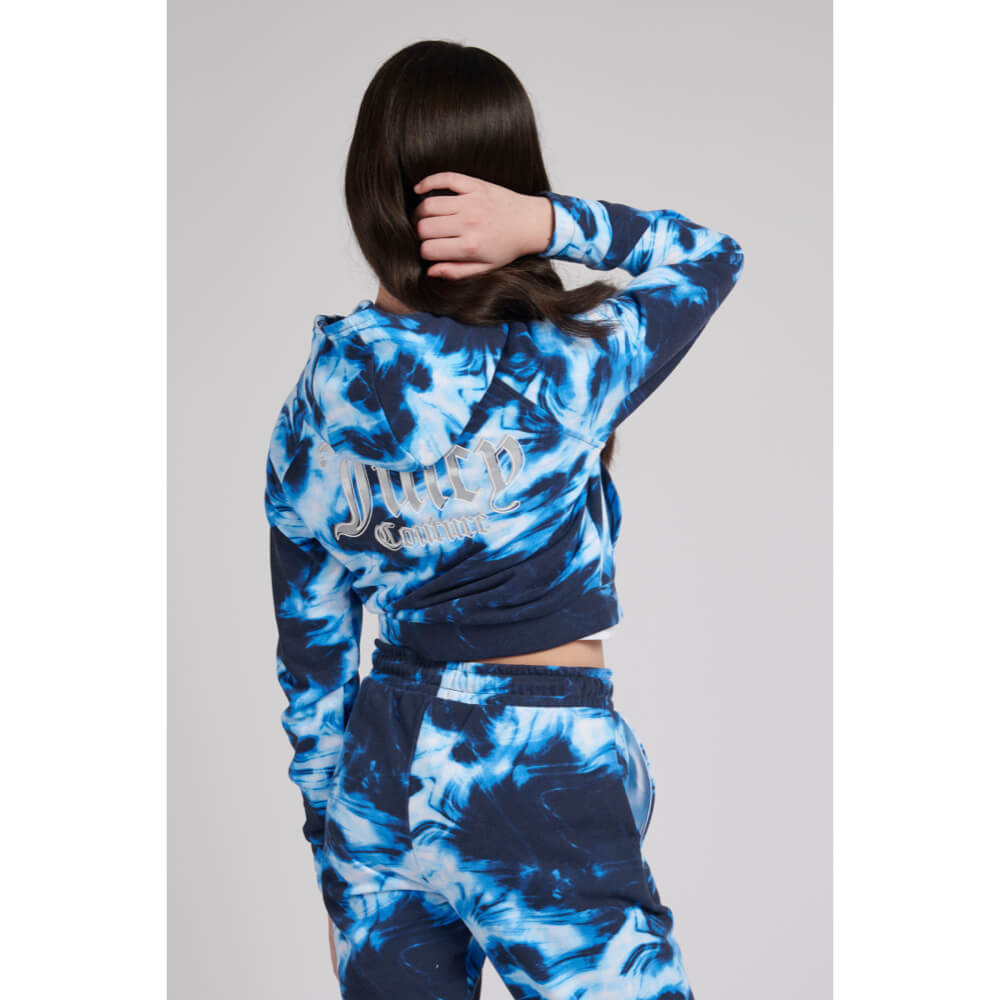 Juicy Couture Girls Blue & Multi Marbel Print Zip Thru Hoodie