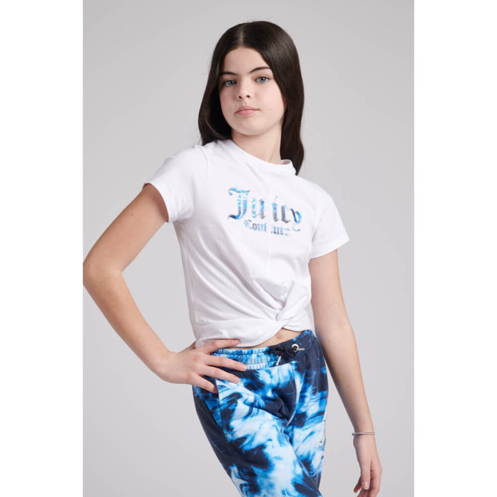 Juicy Couture Girls White Marble Print Tie Front T-Shirt