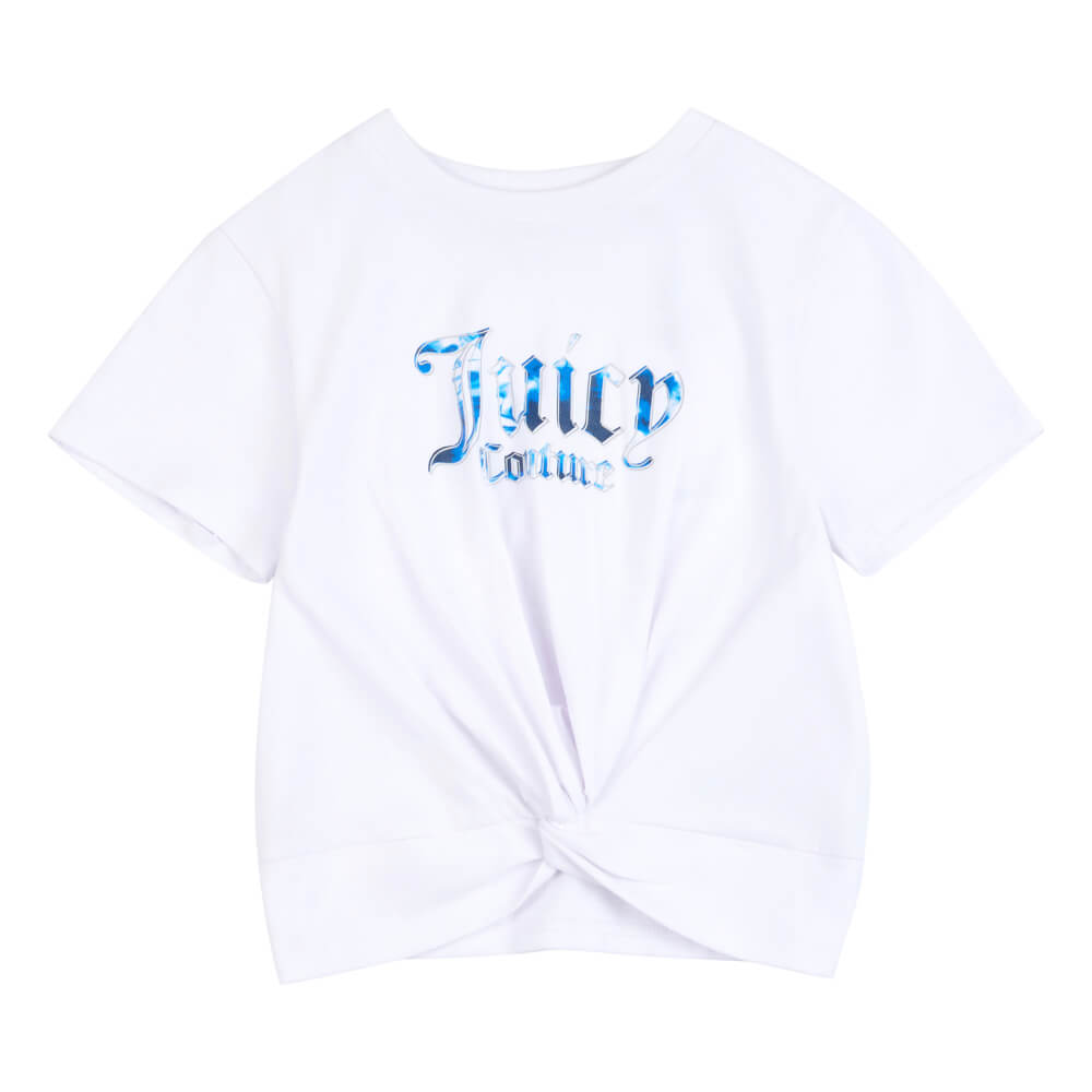 Juicy Couture Girls White Marble Print Tie Front T-Shirt