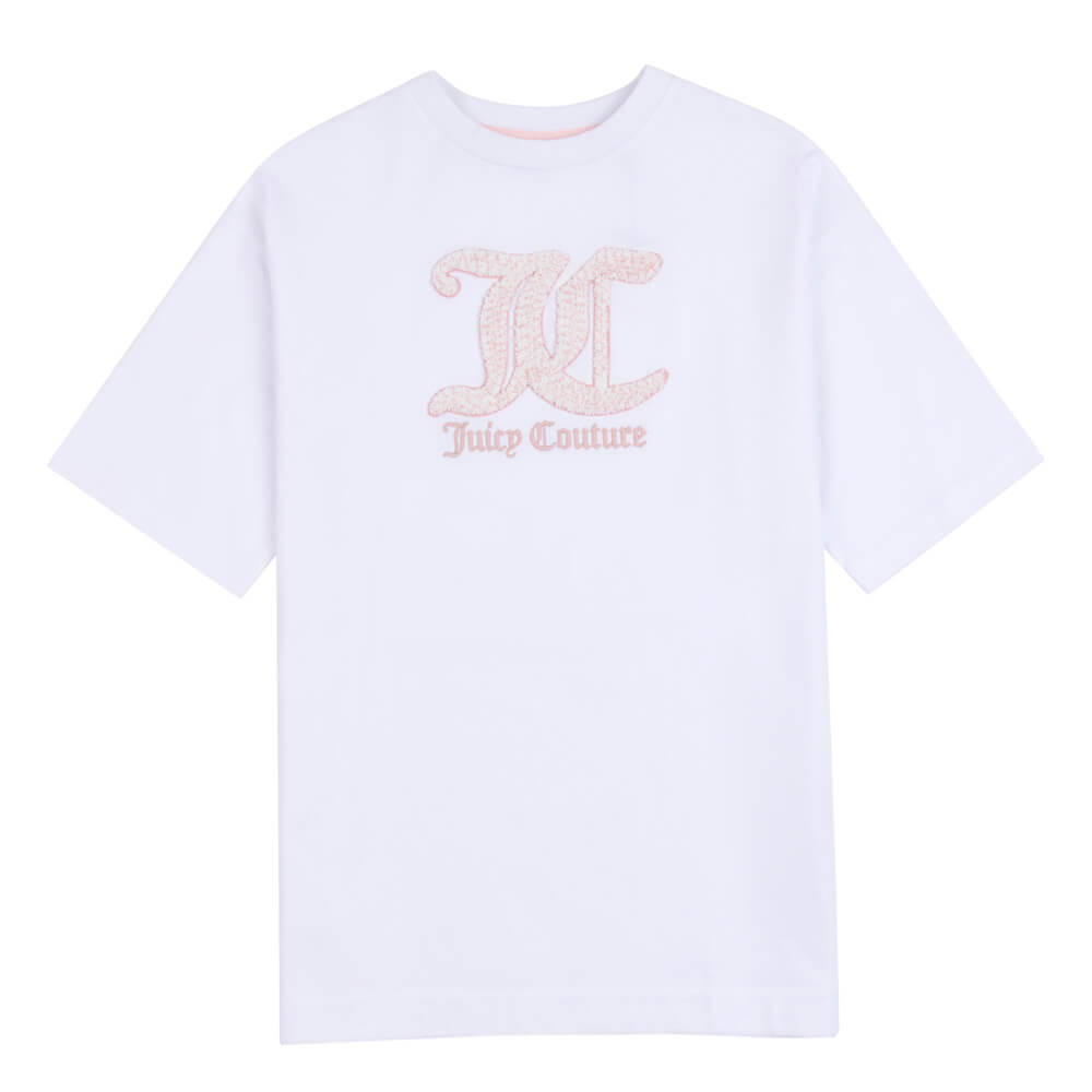 Juicy Couture Girls White Towelling Logo Oversize T-Shirt