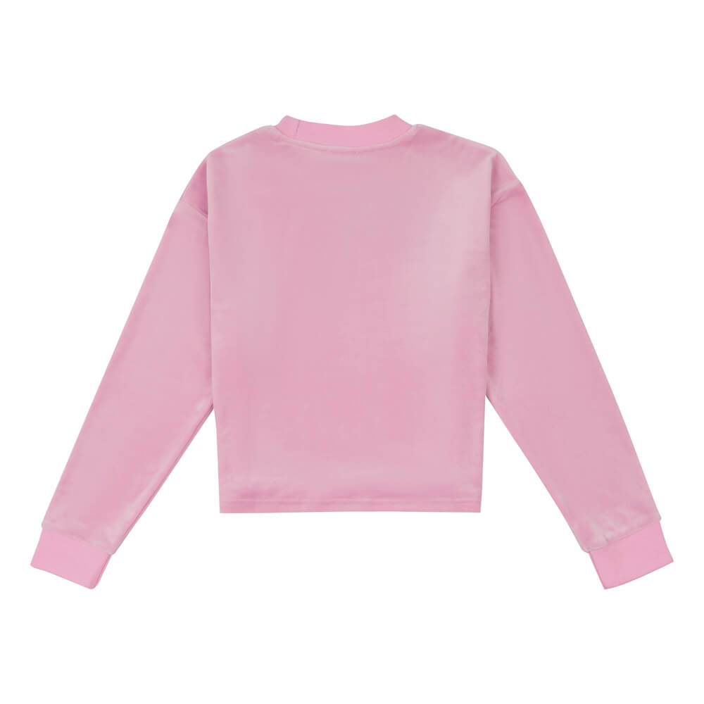 Juicy Couture Girls Pink Velour Step Hem Crew Sweatshirt