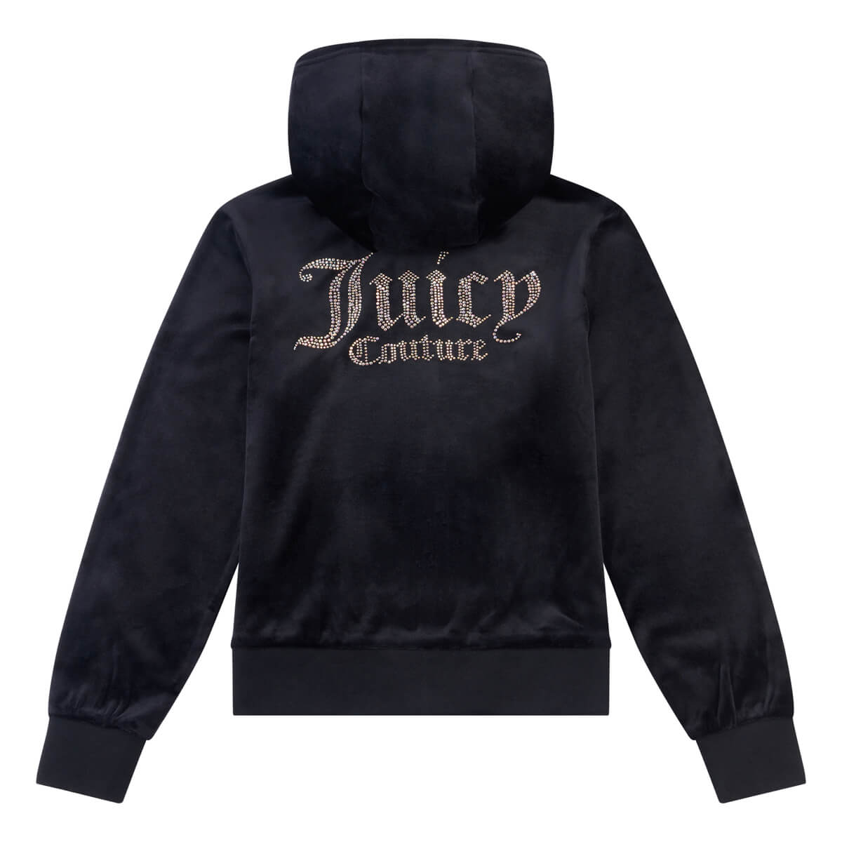 Juicy Couture Girls Black Diamante Velour Zip Thru Hoodie