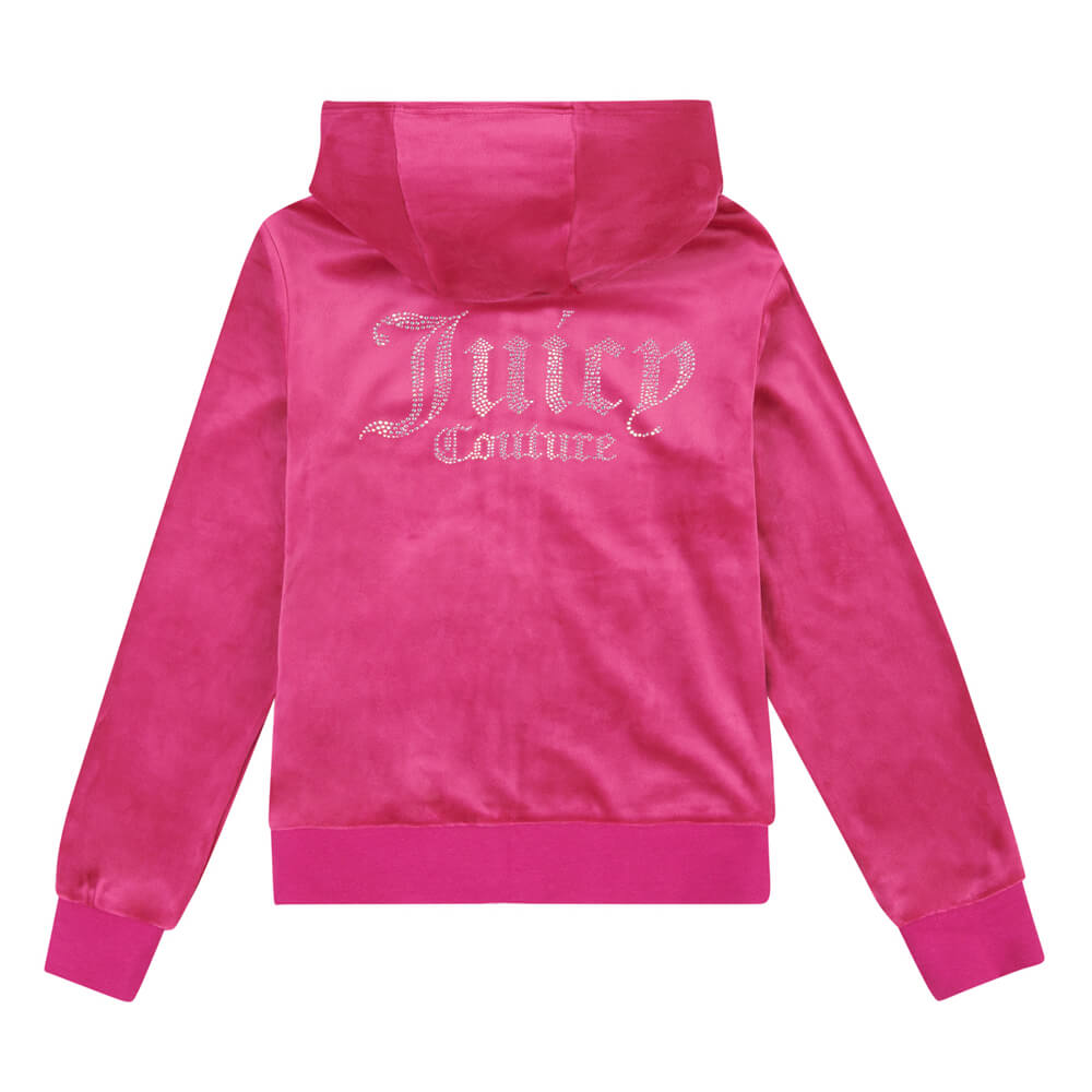 Juicy Couture Girls Pink Diamante Velour Zip Hoodie