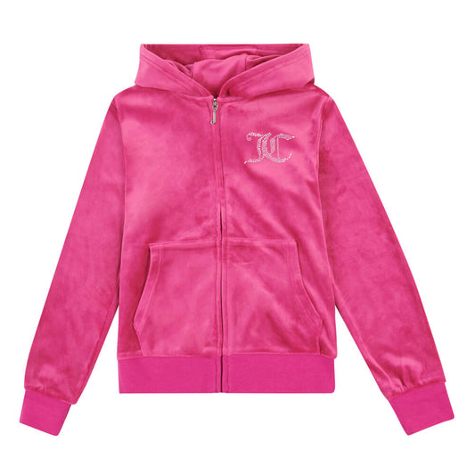 Juicy Couture Girls Pink Diamante Velour Zip Hoodie