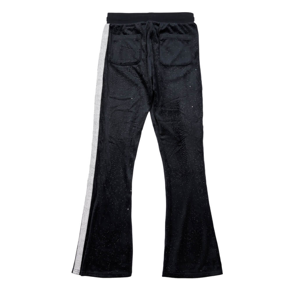 Juicy Couture Girls Black Glitter Stripe Velour Bootcut Joggers