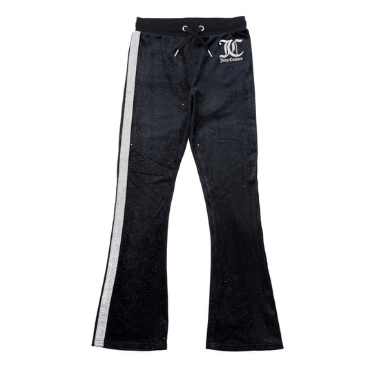 Juicy Couture Girls Black Glitter Stripe Velour Bootcut Joggers
