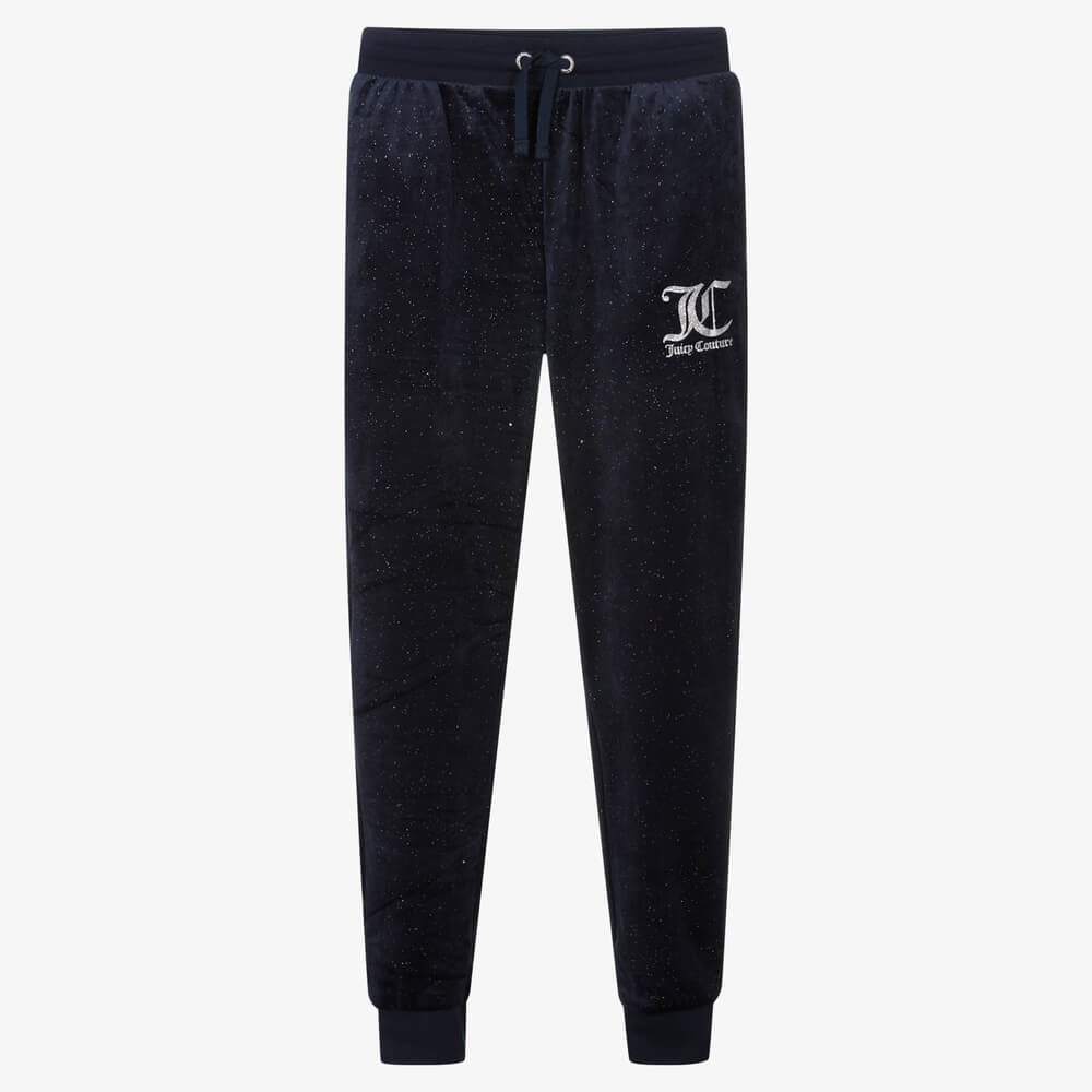 Juicy Couture Girls Navy Blue Glitter Velour Joggers