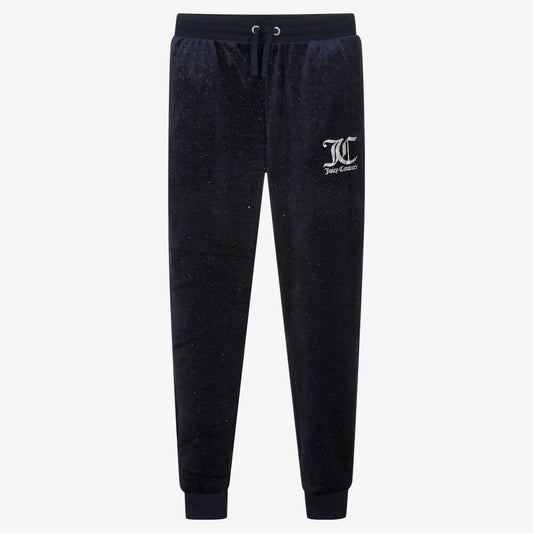 Juicy Couture Girls Navy Blue Glitter Velour Joggers