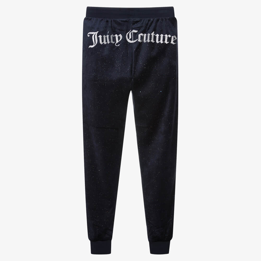 Juicy Couture Girls Navy Blue Glitter Velour Joggers