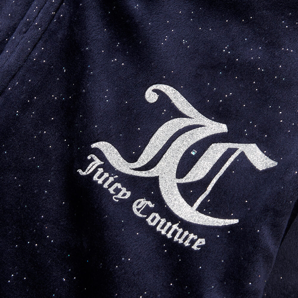 Juicy Couture Girls Navy Blue Glitter Velour Zip Through Hoodie