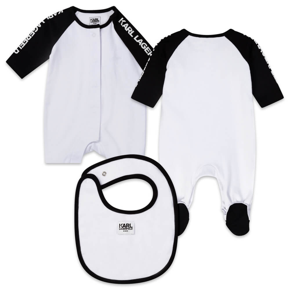 Karl Lagerfeld Baby Girls White & Black Babysuit & Bib Combo Set