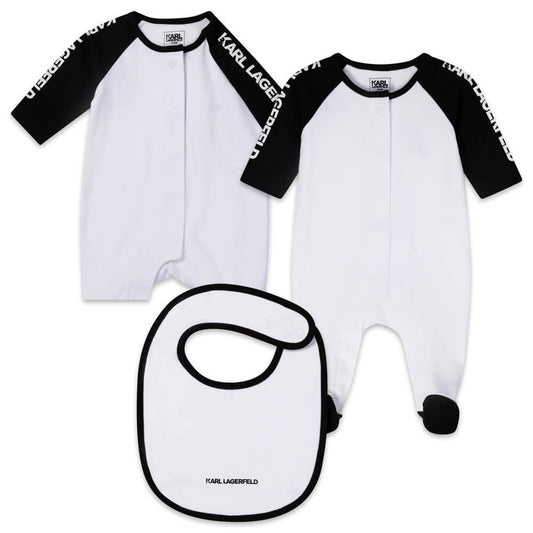Karl Lagerfeld Baby Girls White & Black Babysuit & Bib Combo Set