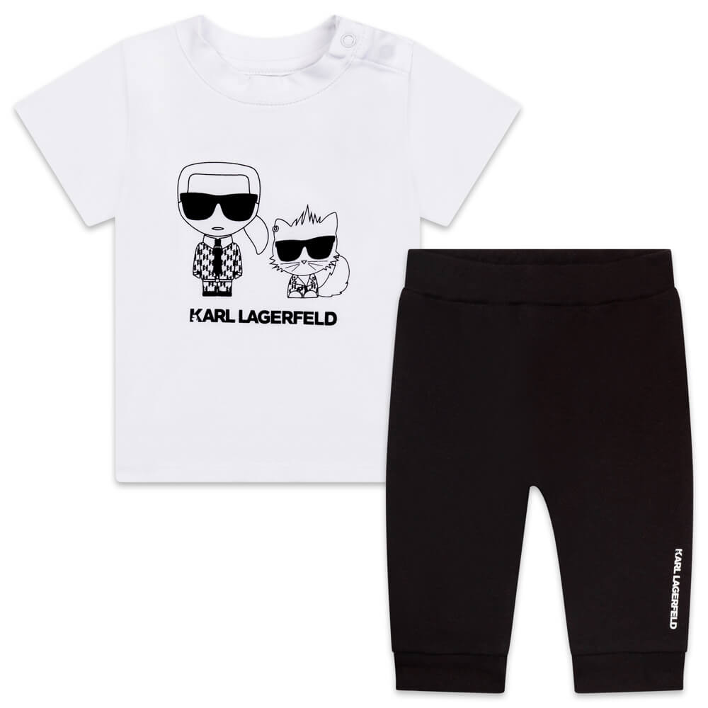 Karl Lagerfeld Baby Girls White & Black T-Shirt and Leggings Combo Set