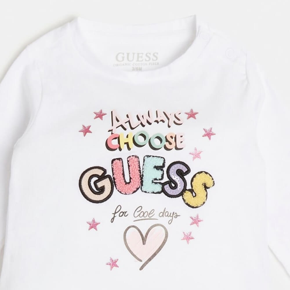 Guess Girls White Logo Top With Funky Logo