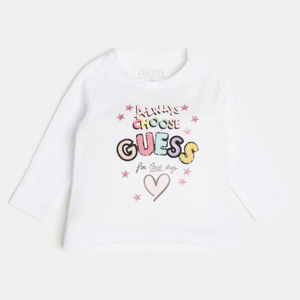 Guess Girls White Logo Top With Funky Logo
