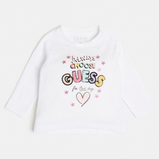 Guess Girls White Logo Top With Funky Logo