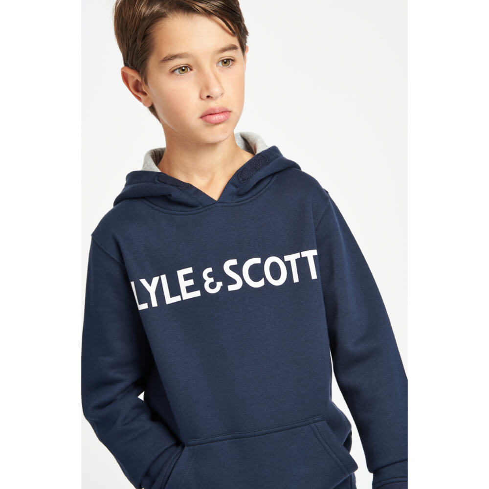 Lyle Scott Boys Navy Text Hoodie Kids Designer Closet