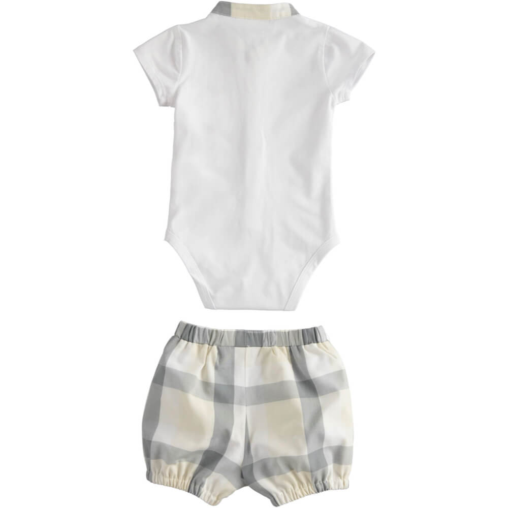 Minibanda Baby Boys White Short Sleeved Babysuit & Trouser