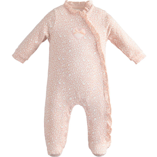 Minibanda Baby Girls Pink & Cream Babysuit With Feet