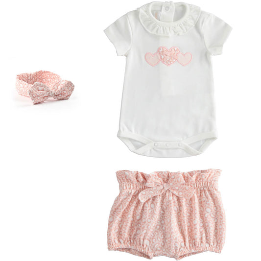 Minibanda Baby Girls Cream Short Sleeved Babysuit & Shorts