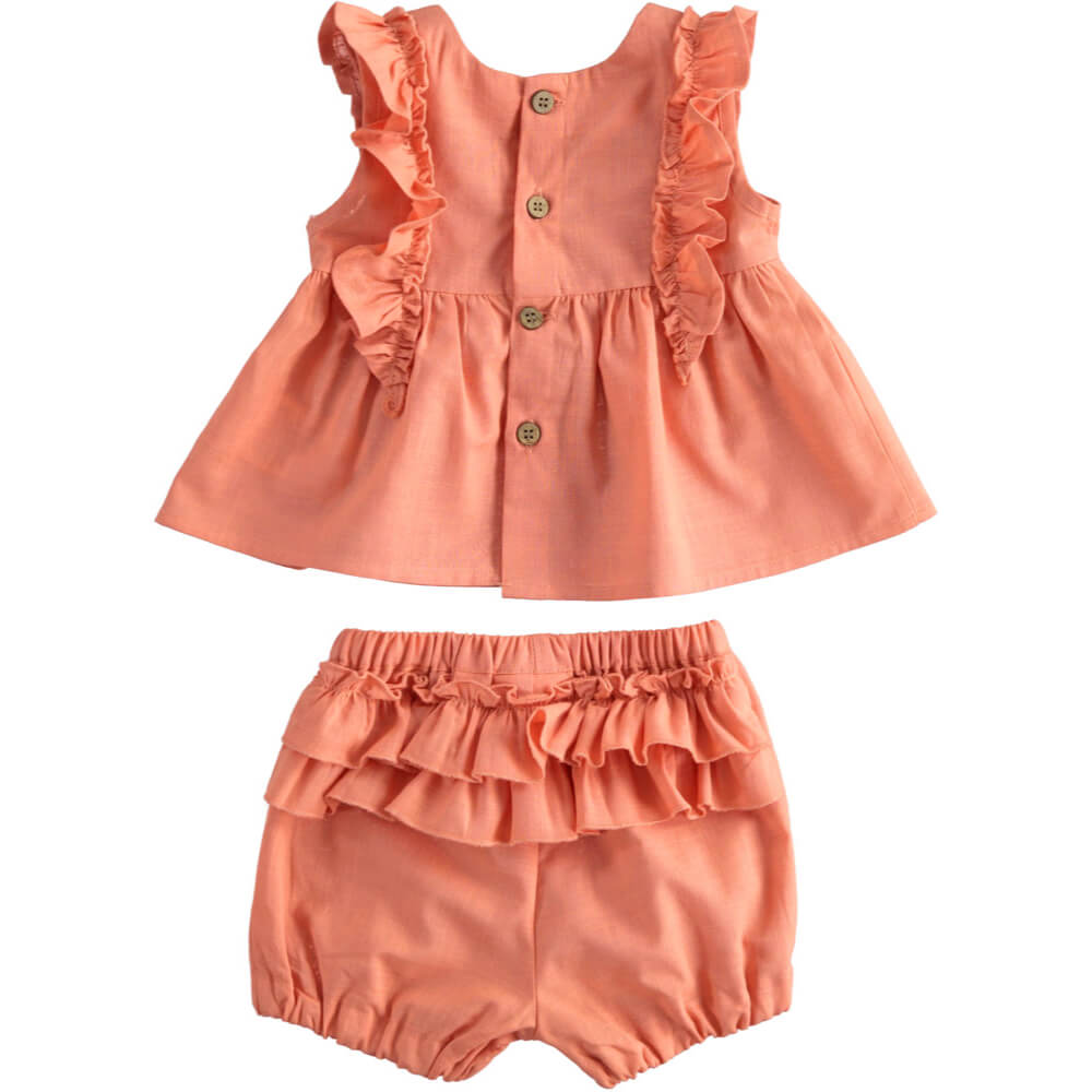 Minibanda Baby Girls Brownish Orange Sleeveless Dress & Shorts