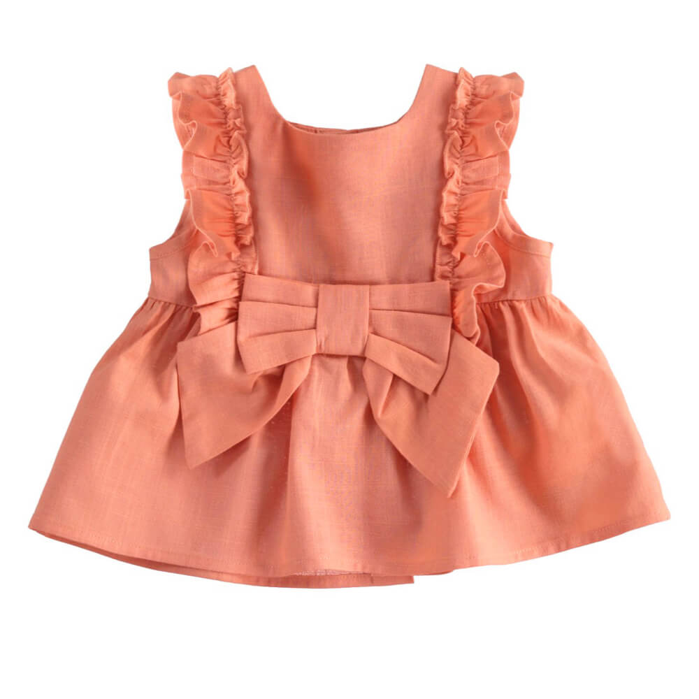 Minibanda Baby Girls Brownish Orange Sleeveless Dress & Shorts