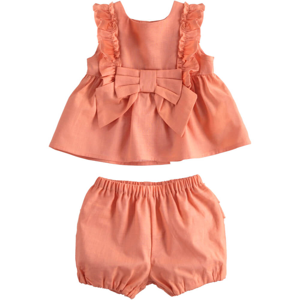 Minibanda Baby Girls Brownish Orange Sleeveless Dress & Shorts