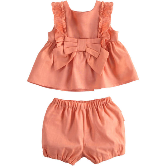 Minibanda Baby Girls Brownish Orange Sleeveless Dress & Shorts