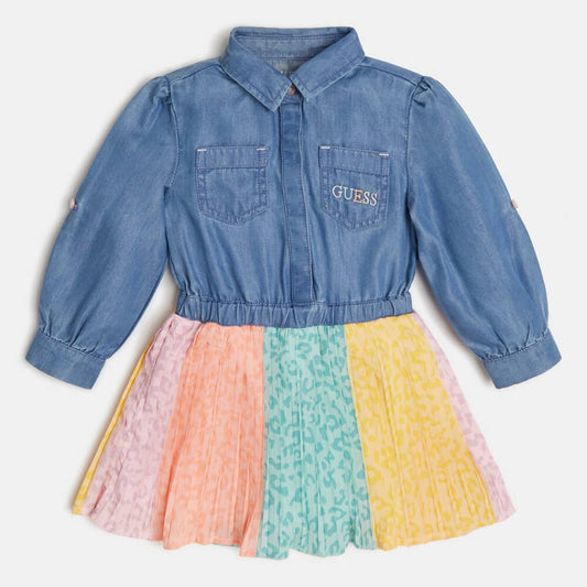 Guess Girls Blue & Multi-colour Mixed Fabric Dress