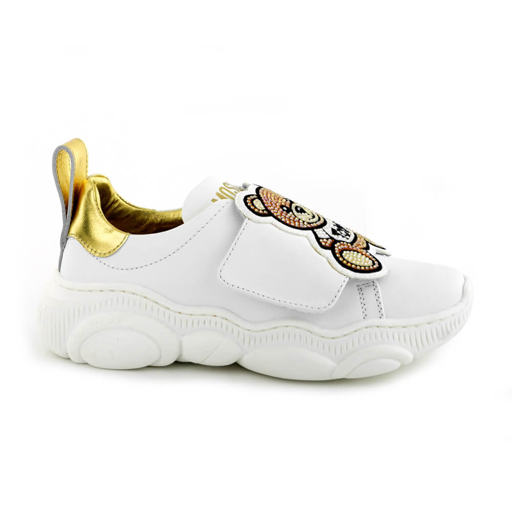 Moschino Unisex White & Gold Trainers With Teddy Bear Sole 