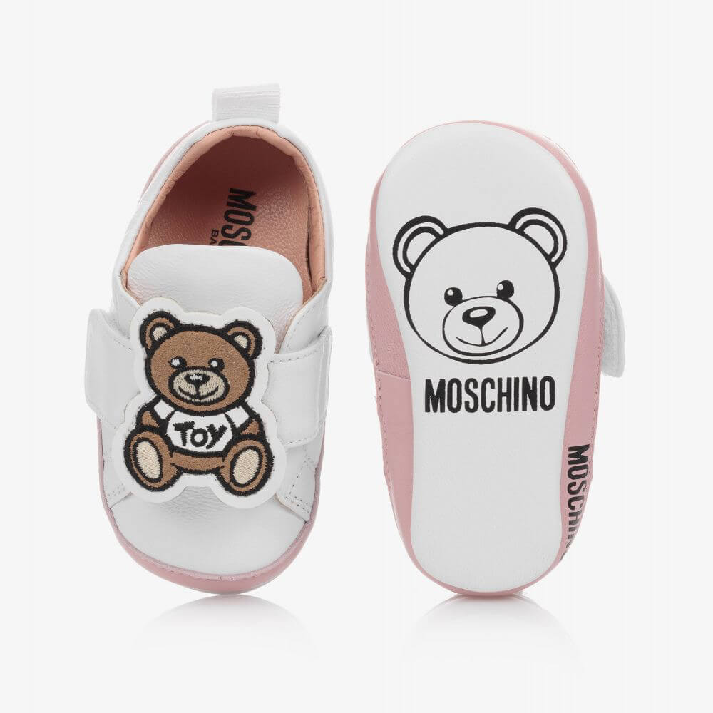 Moschino Unisex Pink & White Trainers Strap Fabric Teddy Bear Patch
