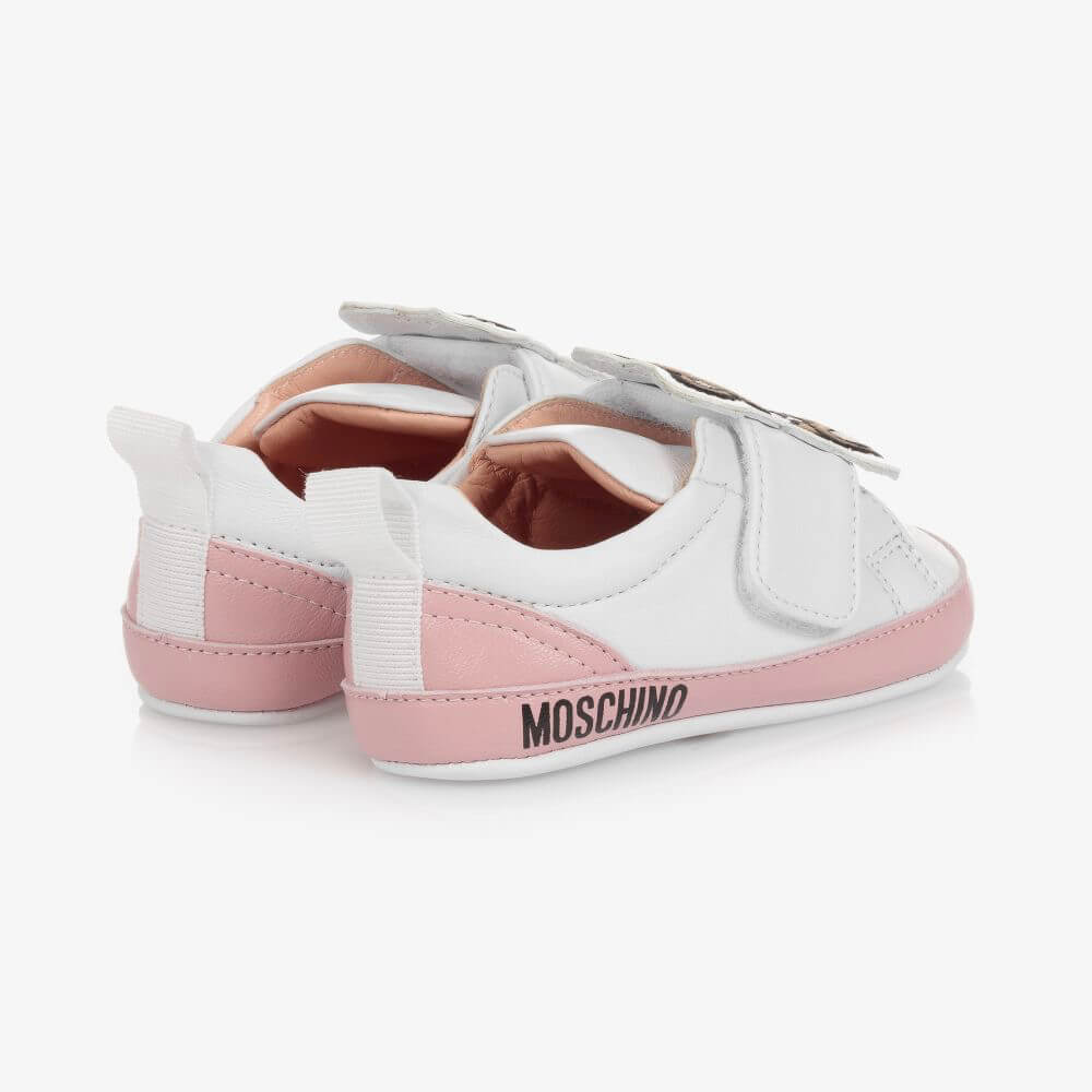 Moschino Unisex Pink & White Trainers Strap Fabric Teddy Bear Patch