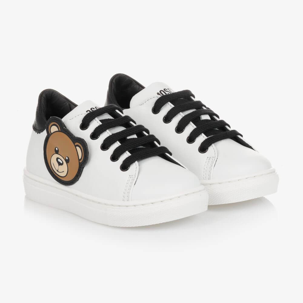 Moschino Unisex Black, Brown & White Trainers Box Sole Lace Teddy Bear Patch Rubberised