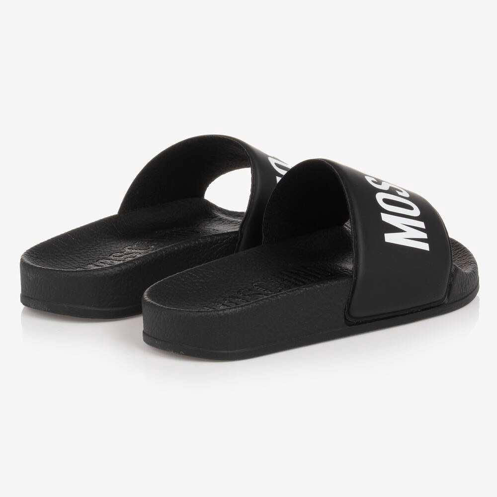 Moschino Unisex Black & White Pool Sliders Maxi Logo Print