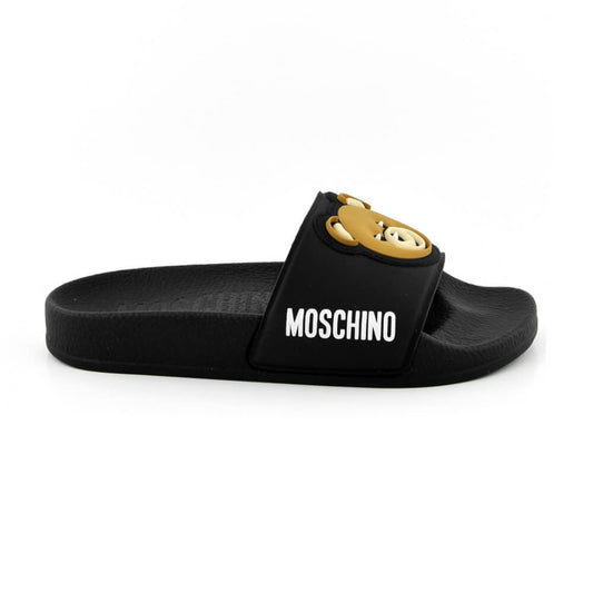Moschino Unisex Black Pool Sliders With Teddy Bear PVC Patch