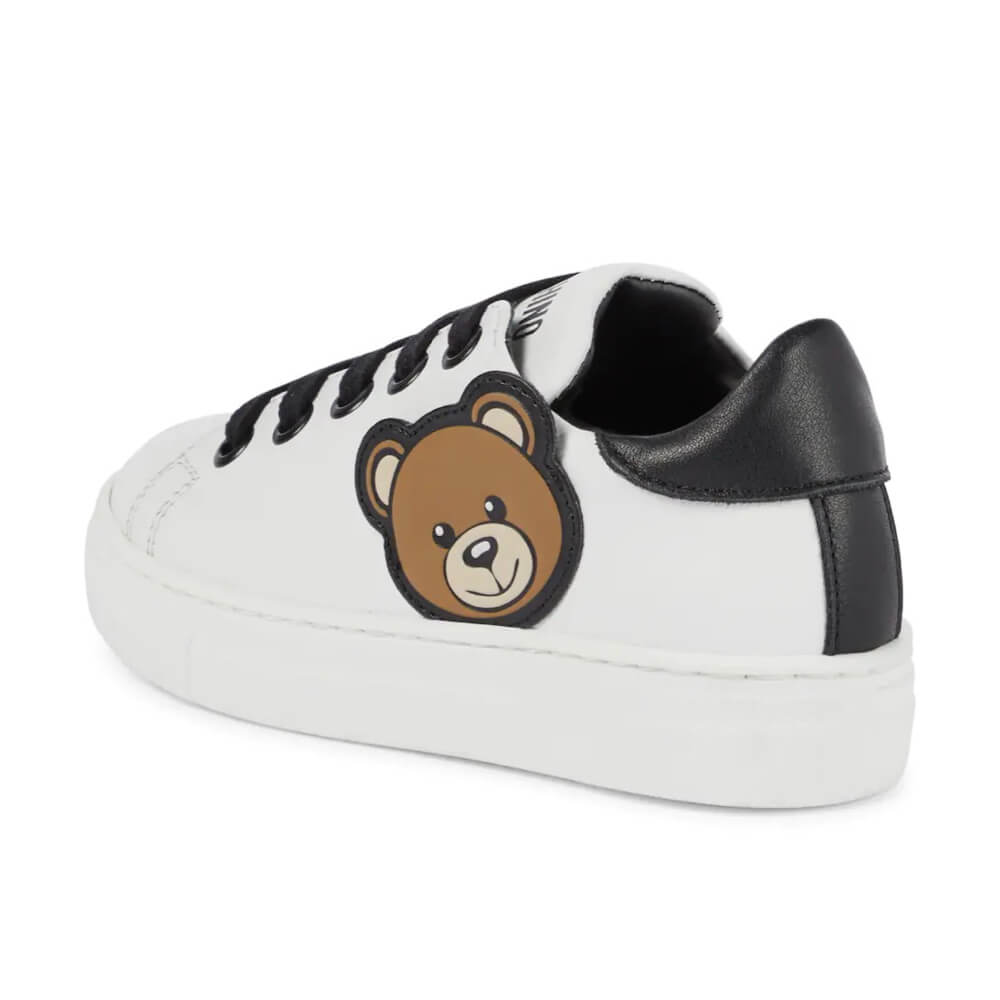 Moschino Unisex White & Black Trainers With Laces and Teddy Bear Patch