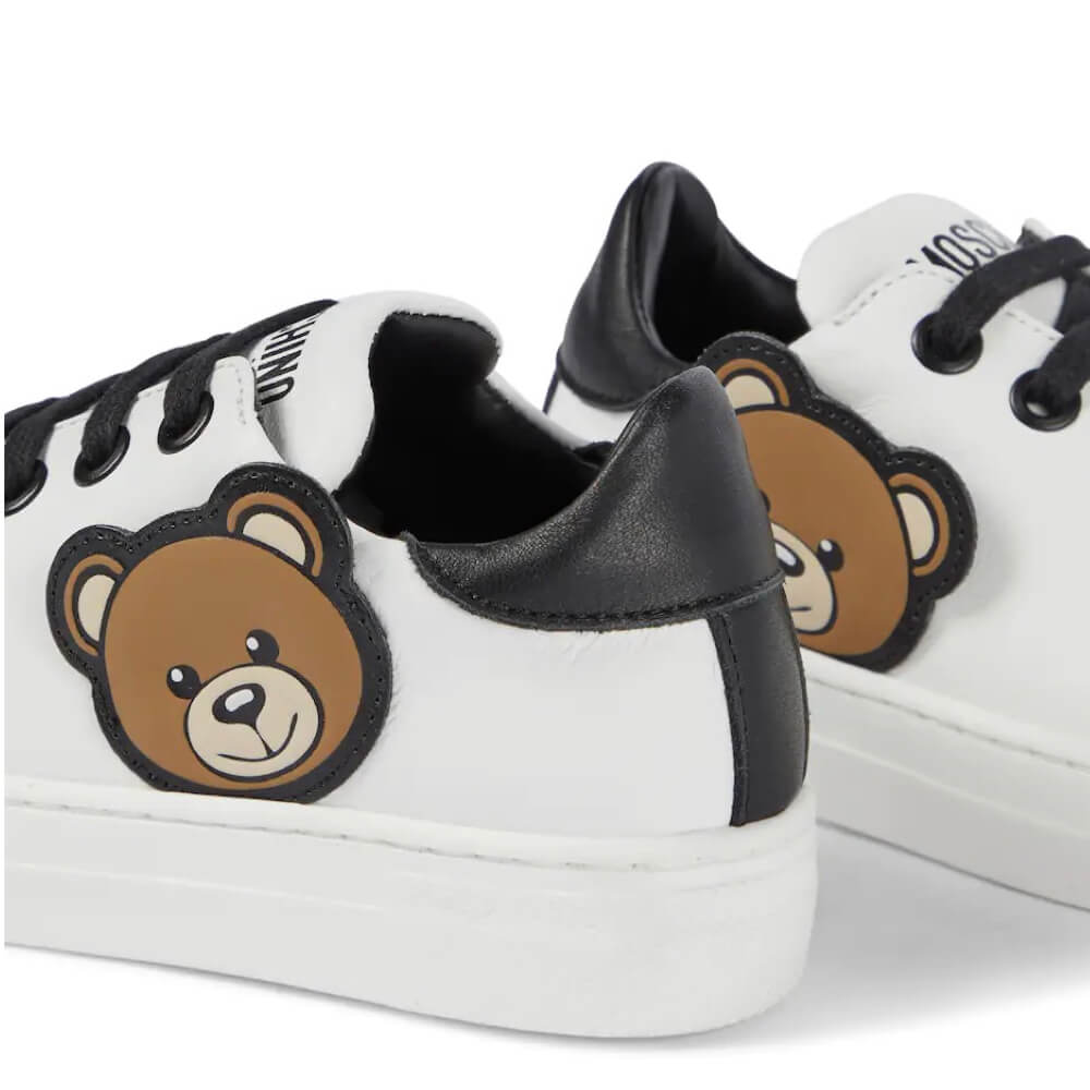 Moschino Unisex White & Black Trainers With Laces and Teddy Bear Patch