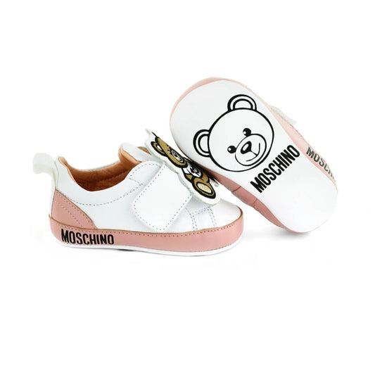 Moschino Unisex Pink & White Trainers Strap Fabric Teddy Bear Patch