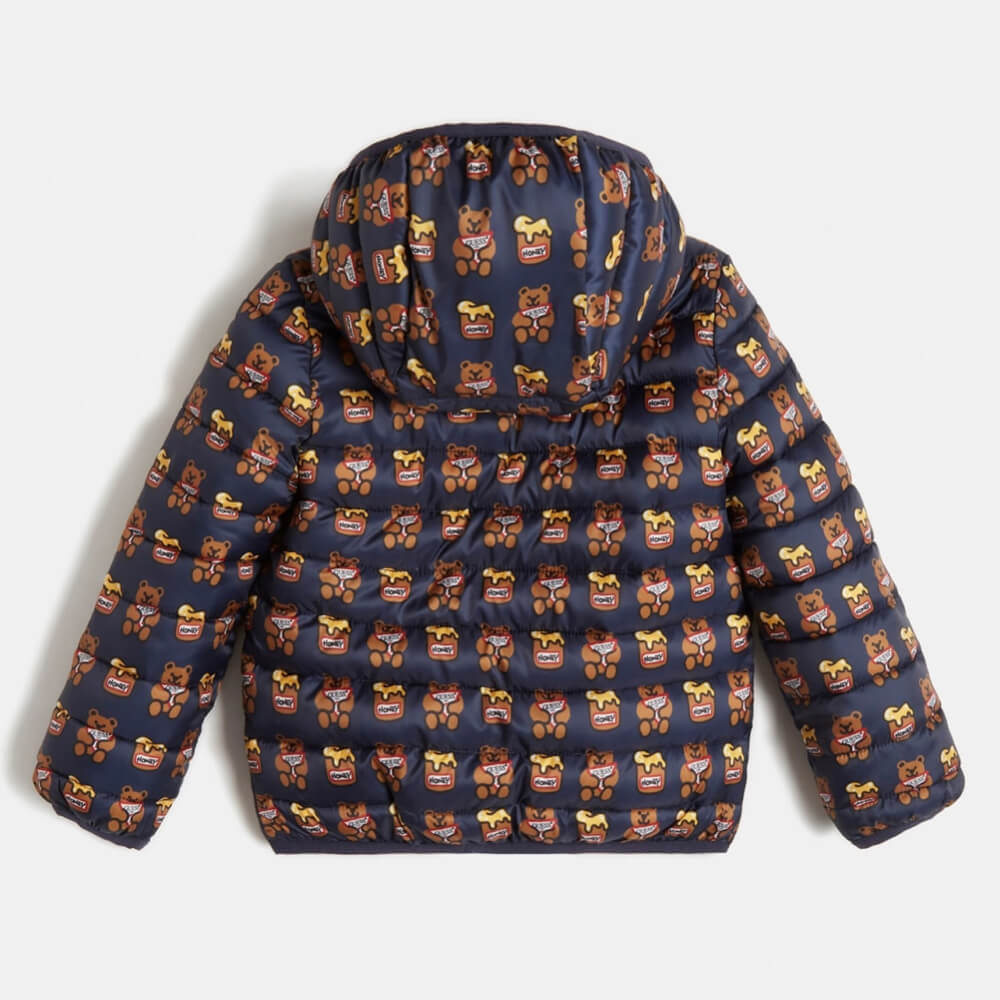 Guess Baby Boys Brown & Navy Padded Hooded Jacket With Zip