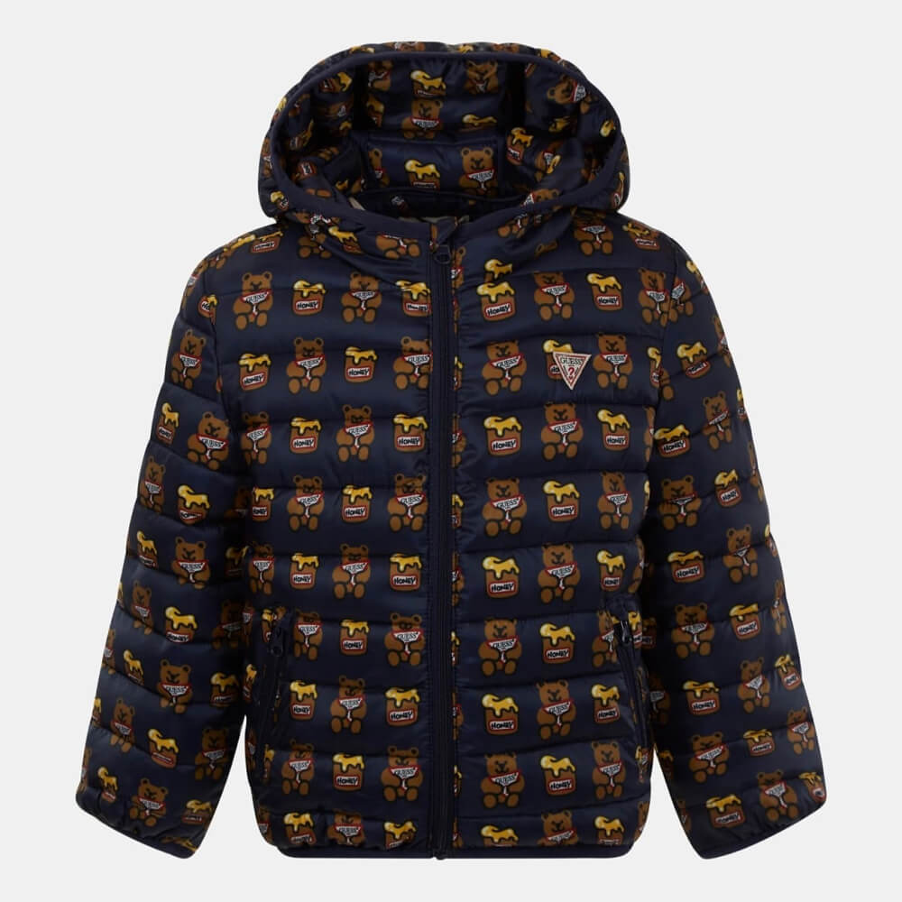 Guess Baby Boys Brown & Navy Padded Hooded Jacket With Zip
