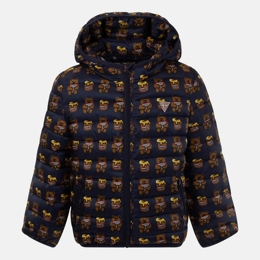 Guess Baby Boys Brown & Navy Padded Hooded Jacket With Zip