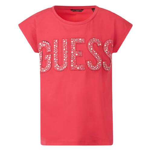Guess Girls Pink Cotton With Large Guess Logo T-Shirt