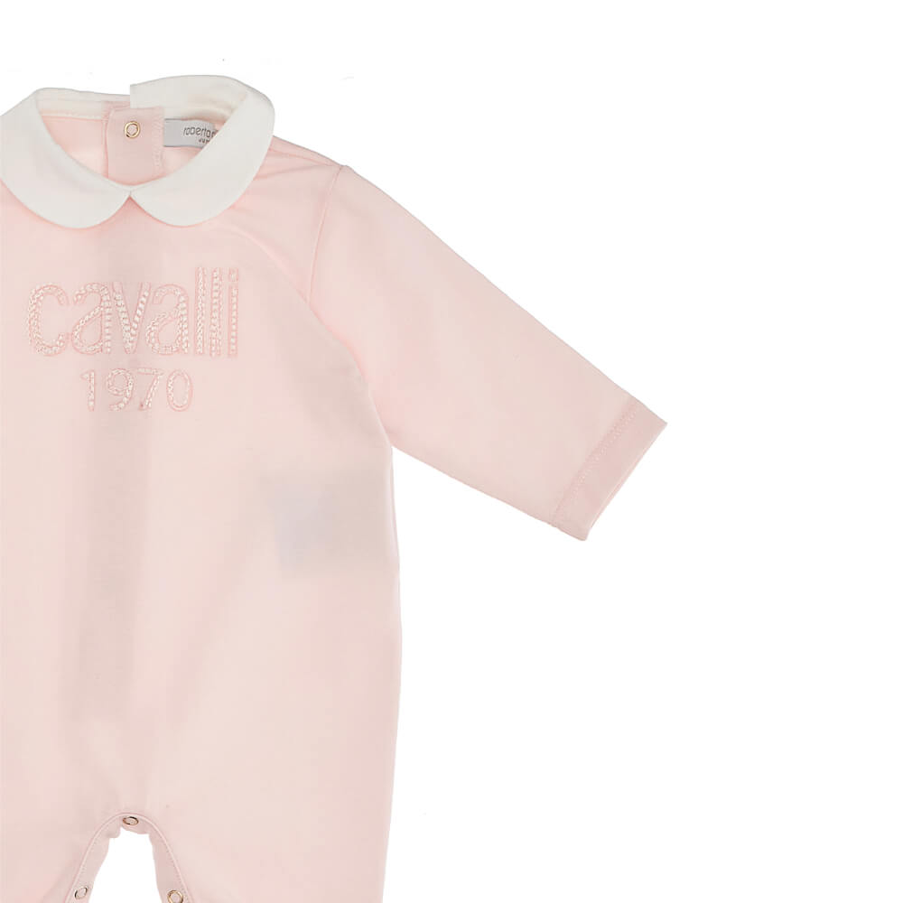 Roberto Cavalli Baby Girls Pink Jersey Babysuit With Logo
